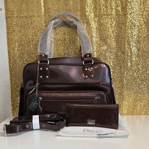 Beijo Patent Leather Handbag Set, includes matching wallet, and shoulder strap.